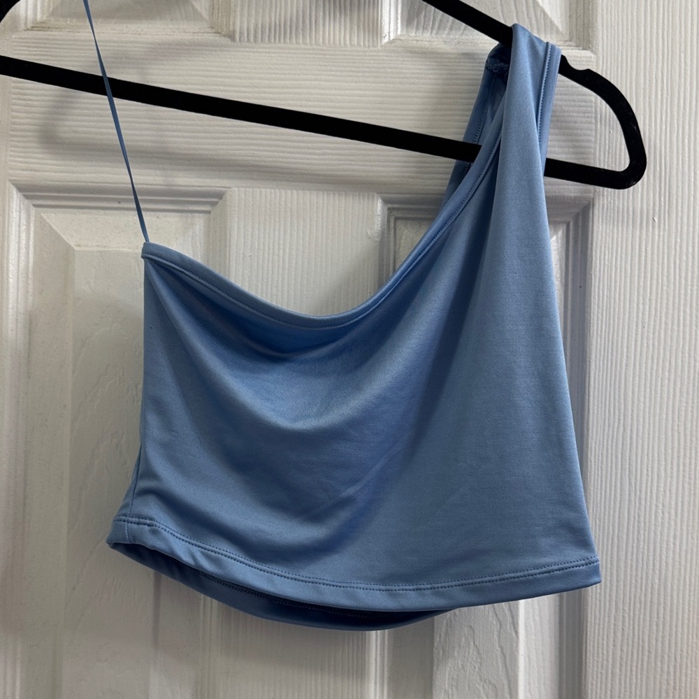 SHEIN Light Blue One-Shoulder Crop Top